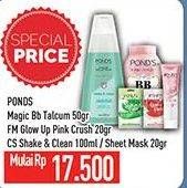 Promo Harga Ponds Magic BB Talcum/FM Glow Up Pink Crush/CS Shake & Clean/Sheet Mask  - Hypermart