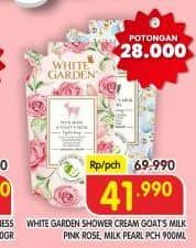 Promo Harga White Garden Shower Cream Pink Rose, Goat Milk 900 ml - Superindo
