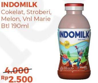 Promo Harga INDOMILK Susu Cair Botol Stroberi, Vanilla Marie, Cokelat, Melon 190 ml - Alfamart