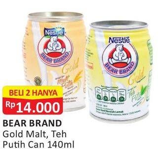 Promo Harga BEAR BRAND Susu Steril Gold Malt, Teh Putih per 2 kaleng 140 ml - Alfamart