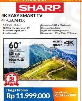 Promo Harga SHARP 4T-C60AH1X | 4K Ultra-HDR Easy Smart 3.0 60 inch  - Courts