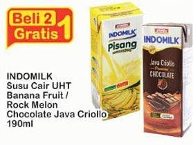 Promo Harga INDOMILK Susu UHT Pisang, Melon, Chocolate Java Criollo per 2 pcs 190 ml - Indomaret