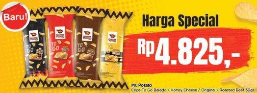 Promo Harga MISTER POTATO Crisps To Go Balado, Honey Cheese, Original, Roasted Beef 30 gr - TIP TOP