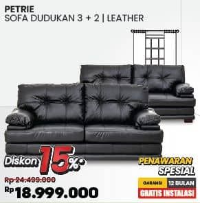 Promo Harga Petrie Sofa 2 + 3 Dudukan Berbahan PVC  - COURTS