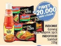 Promo Harga INDOMIE Ayam Geprek 3pcs + INDOFOOD Sambal 335 ml  - LotteMart