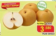 Pear Singo per 100 gr Diskon 19%, Harga Promo Rp3.580, Harga Normal Rp4.430, Produk Sponsor Extra 1 Sponsor