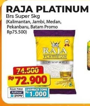 Promo Harga Raja Platinum Beras Slyp Super 5000 gr - Alfamart