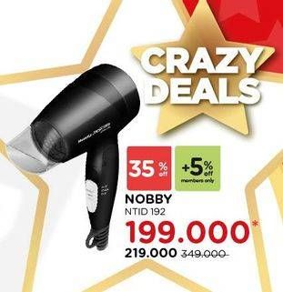 Promo Harga NOBBY NTID 192 | Ionic Low Watt Hair Dryer 400 Watt  - Watsons