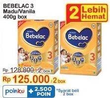 Promo Harga BEBELAC 3 Susu Pertumbuhan Madu, Vanila 400 gr - Indomaret