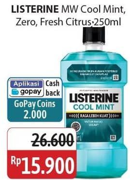 Promo Harga Listerine Mouthwash Antiseptic Cool Mint, Zero, Fresh Citrus 250 ml - Alfamidi