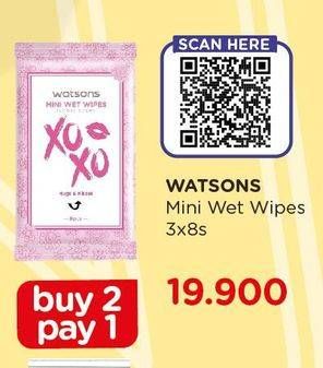 Promo Harga WATSONS Mini Wet Wipes per 3 pouch 8 pcs - Watsons