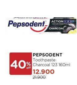 Promo Harga PEPSODENT Pasta Gigi Action 123 Charcoal 160 gr - Watsons