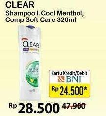 Promo Harga CLEAR Shampoo Ice Cool Mint, Complete Soft Care 320 ml - Alfamart