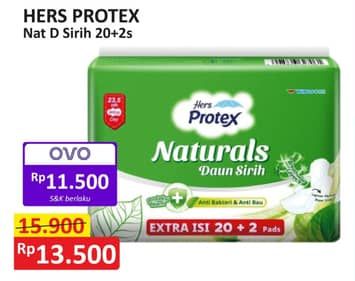 Promo Harga Hers Protex Naturals Daun Sirih Wing 23, 5cm 22 pcs - Alfamart