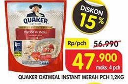 Promo Harga Quaker Oatmeal Merah 1200 gr - Superindo