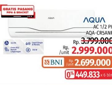 Promo Harga AQUA AQA-KCR5ANR | AC Split 1/2 PK Standard  - LotteMart