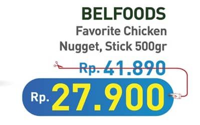 Promo Harga Belfoods Nugget Chicken Nugget, Chicken Nugget Stick 500 gr - Hypermart