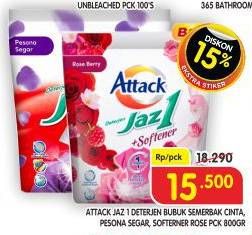 Promo Harga Attack Jaz1 Detergent Powder Pesona Segar, Semerbak Cinta, +Softener Rose Berry 750 gr - Superindo