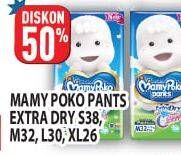 Promo Harga Mamy Poko Pants Extra Dry L30, M32, S38, XL26 26 pcs - Hypermart