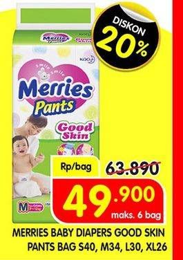 Promo Harga Merries Pants Good Skin XL26, M34, L30, S40 26 pcs - Superindo