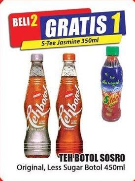 Promo Harga SOSRO Teh Botol Original, Less Sugar 450 ml - Hari Hari