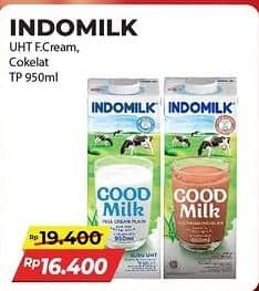 Promo Harga Indomilk Susu UHT Full Cream Plain, Cokelat 950 ml - Alfamart