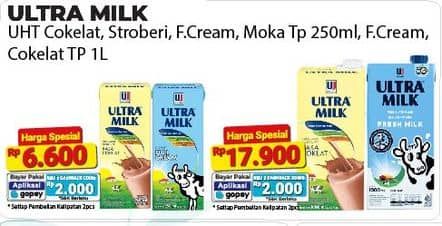 Promo Harga Ultra Milk Susu UHT Coklat, Full Cream, Stroberi, Moka 250 ml - Alfamart