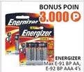 Promo Harga ENERGIZER MAX Battery E-91 BP AA, E-92 BP AAA 4 pcs - Alfamidi
