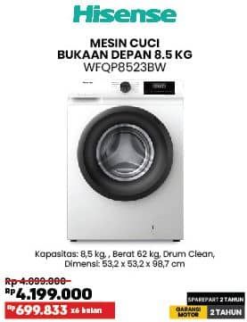 Promo Harga Hisense WFQP8523BW | Mesin Cuci Bukaan Depan | 8,5 Kg  - COURTS