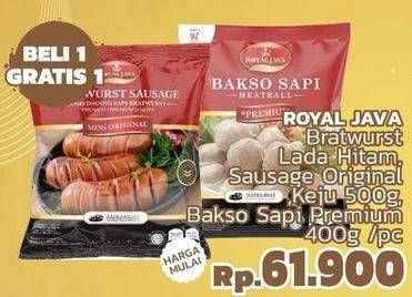 Promo Harga ROYAL JAVA Bratwurst, Lada Hitam, Sausage Original Keju 500g, Bakso Sapi Premium 400g  - LotteMart