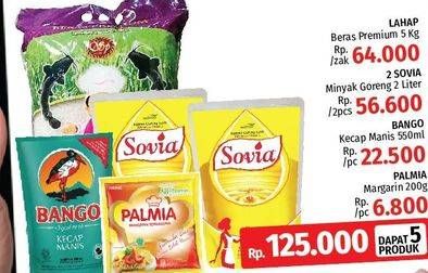 Promo Harga Lahap Beras 5kg + 2 Sovia Minyak Goreng + Bango Kecap Manis + Palmia Margarin  - LotteMart