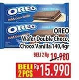 Promo Harga Oreo Wafer Double Choco, Choco Vanilla 140 gr - Hypermart