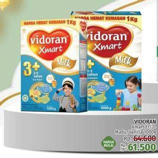 Promo Harga VIDOREAN Xmart 1+/3+ Madu, Vanilla 1000 g  - LotteMart
