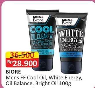 Promo Harga Biore Mens Facial Foam Double Scrub Cool Oil Clear, White Energy, Oil Balance, Bright Oil Clear 100 ml - Alfamart