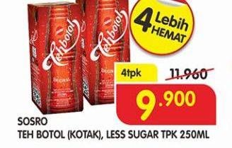 Promo Harga SOSRO Teh Botol Original, Less Sugar per 4 pcs 250 ml - Superindo