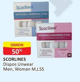 Promo Harga SCORLINES Disposable Underwear Men, Women L, M 5's  - Alfamart