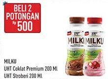 Promo Harga Milku Susu UHT Cokelat Premium, Stroberi 200 ml - Hypermart