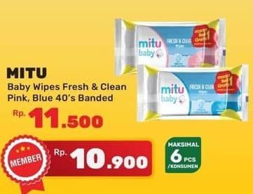 Promo Harga Mitu Baby Wipes Fresh & Clean Pink Blooming Cherry, Blue Blossom Berry per 2 pouch 40 pcs - Yogya