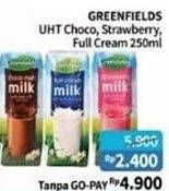 Promo Harga GREENFIELDS UHT Choco, Strawberry, Full Cream 250 ml - Alfamidi