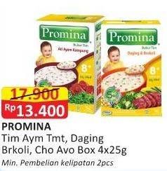 Promo Harga PROMINA Bubur Tim Sereal Ayam Kampung Tomat Wortel, Daging Brokoli, Choco Avocado 4 pcs - Alfamart