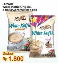 Promo Harga Luwak White Koffie Original, 3 Rasa, Caramel 10 sachet - Indomaret