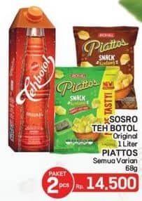 Promo Harga Sosro Teh Botol + Piattos Snack Kentang   - LotteMart