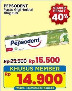 Promo Harga Pepsodent Pasta Gigi Complete 8 Actions Herbal 190 gr - Indomaret