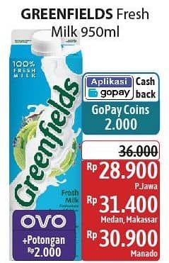 Promo Harga Greenfields Fresh Milk 1000 ml - Alfamidi