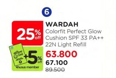 Promo Harga Wardah Colorfit Perfect Glow Cushion 22N Light 15 gr - Watsons