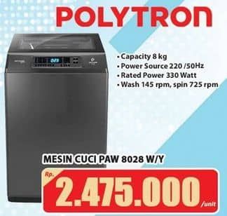 Promo Harga Polytron PAW 8028 Mesin Cuci 1 Tabung 8kg  - Hari Hari