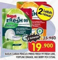 Promo Harga Bagus Fresh99 Premium Anti Bacterial Dish Washing Liquid Fresh Lime, Fortune Orange, Mix Berry 575 ml - Superindo
