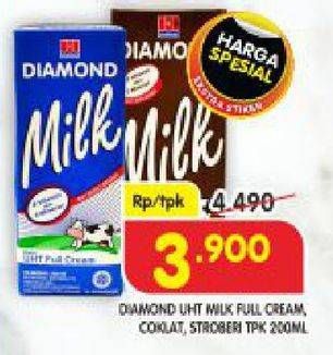 Promo Harga DIAMOND Milk UHT Full Cream, Chocolate, Strawberry 200 ml - Superindo