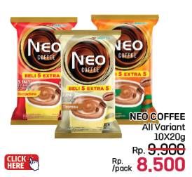 Promo Harga Neo Coffee 3 in 1 Instant Coffee All Variants per 10 pcs 20 gr - LotteMart