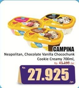 Promo Harga Campina Ice Cream Neapolitan, Chocolate Vanilla Choco Chunk, Cookie Creamy 700 ml - Hari Hari